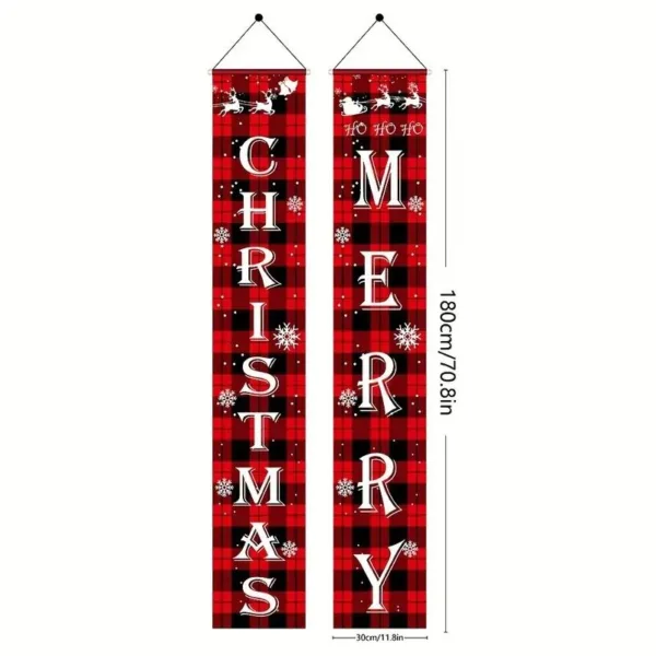 Red plaid Christmas banner with "Merry Christmas"