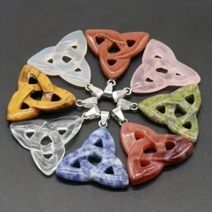 Colorful stone Celtic knot pendants.