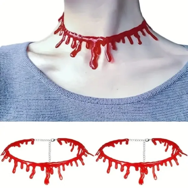 Fake blood dripping necklace for Halloween.