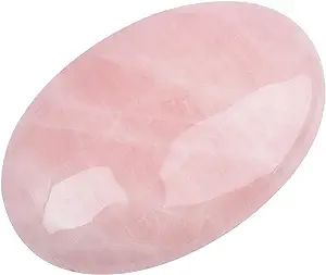 A pink oval-shaped rose quartz stone.