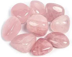 Seven pink rose quartz tumbled stones.