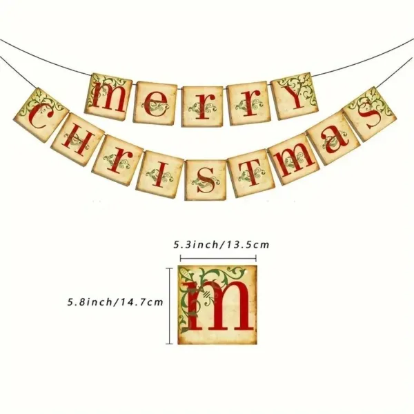 Merry Christmas banner with red letters.