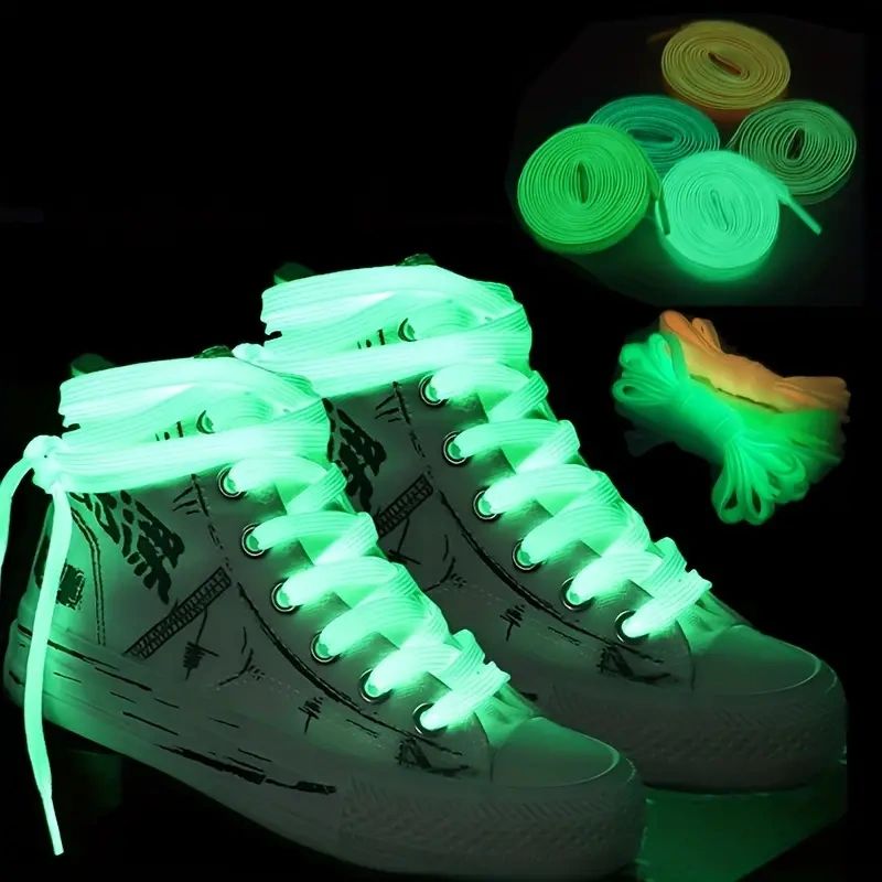 Glow-in-the-dark sneakers with green laces.