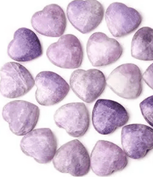 Purple heart shaped gemstone beads.