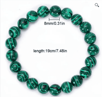 Green malachite beaded bracelet with black veins.