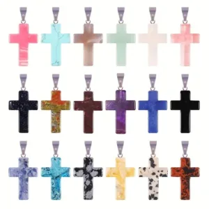 Assortment of gemstone cross pendants.