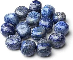 Collection of smooth blue lapis lazuli stones.