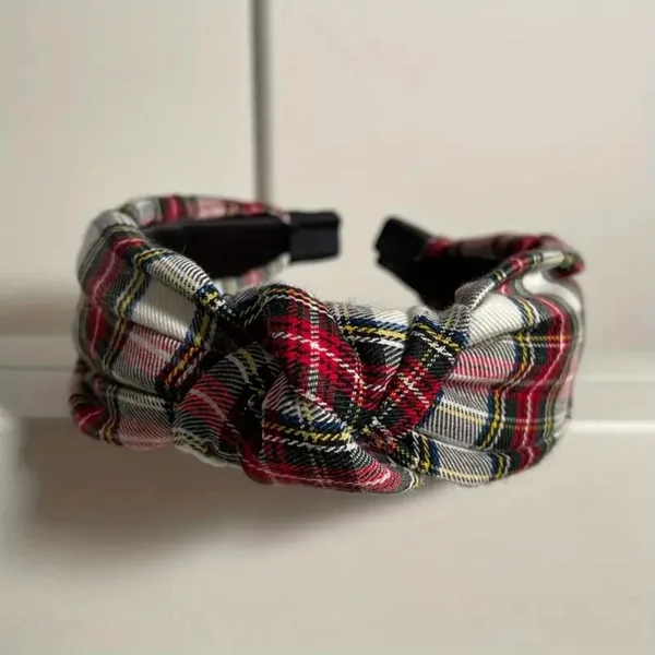 Red and white plaid knotted headband.