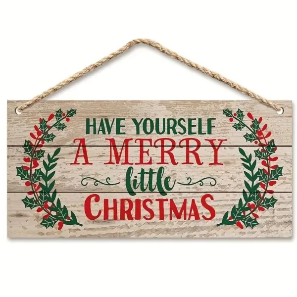 Wooden sign with merry christmas message.