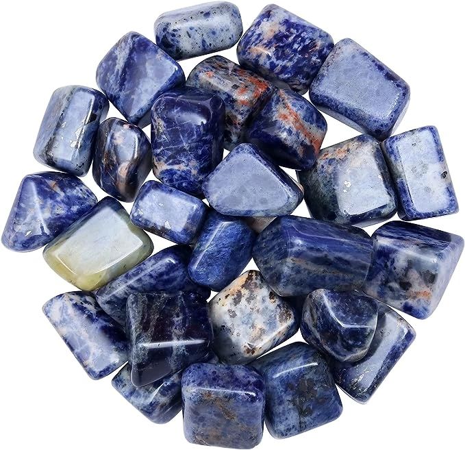 Blue and white tumbled sopholite stones.