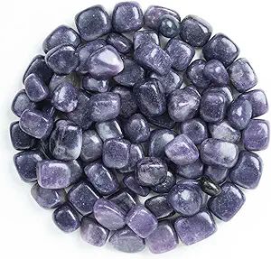 Purple tumbled stones on white background.