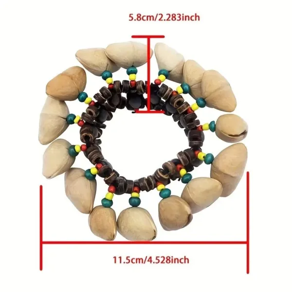 Wooden shell percussion bracelet with beads.