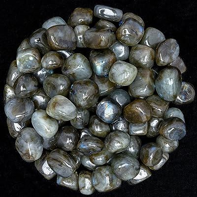 Tumbled labradorite gemstone pebbles.