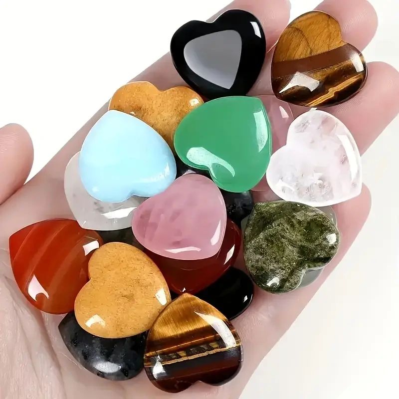 Assortment of colorful heart-shaped stones.