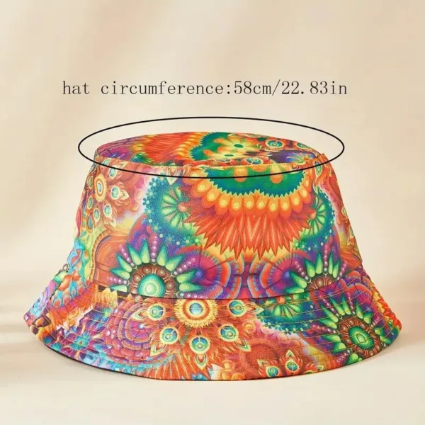 Colorful patterned bucket hat.