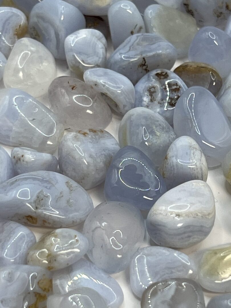 Blue lace agate tumbled stones.