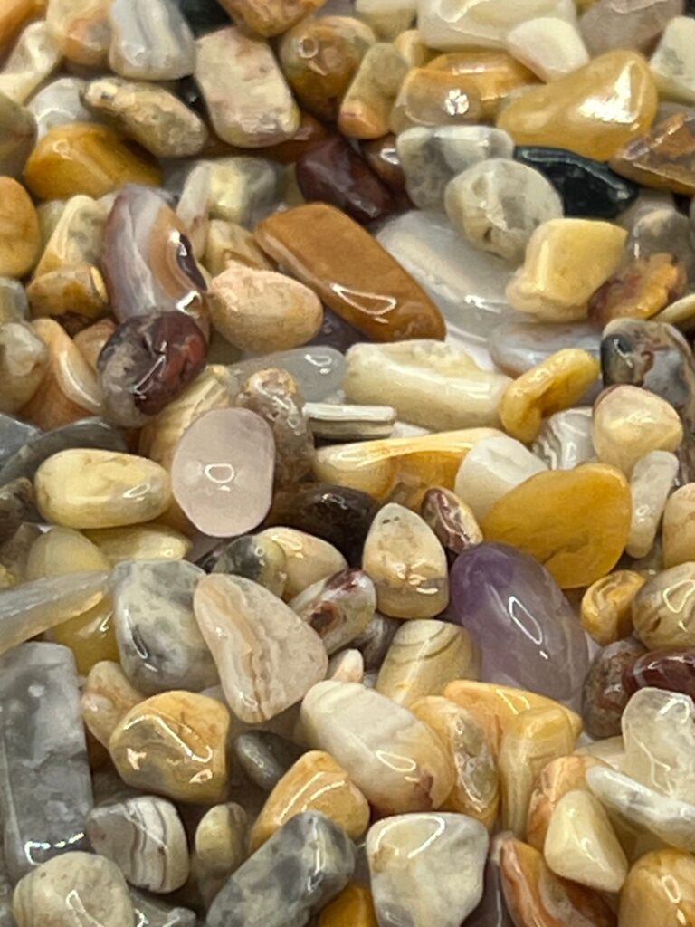 Close-up of various agate stones.