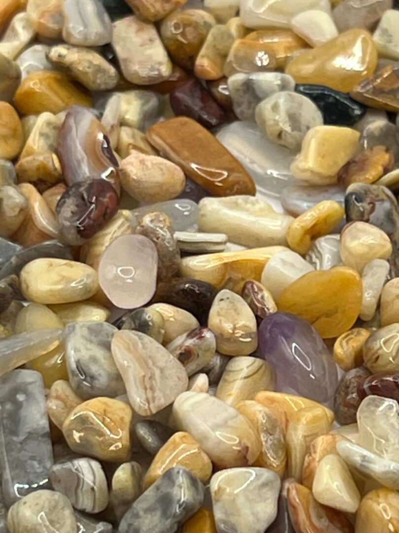 Close-up of various agate stones.