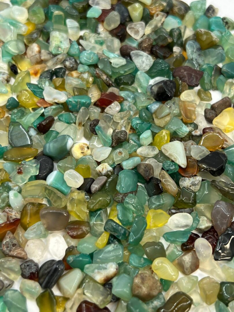 Assortment of green, yellow, and brown stones.