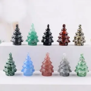 Ten miniature gemstone Christmas trees.