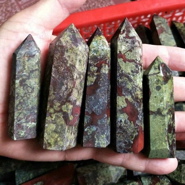 Green and red jasper crystal points.