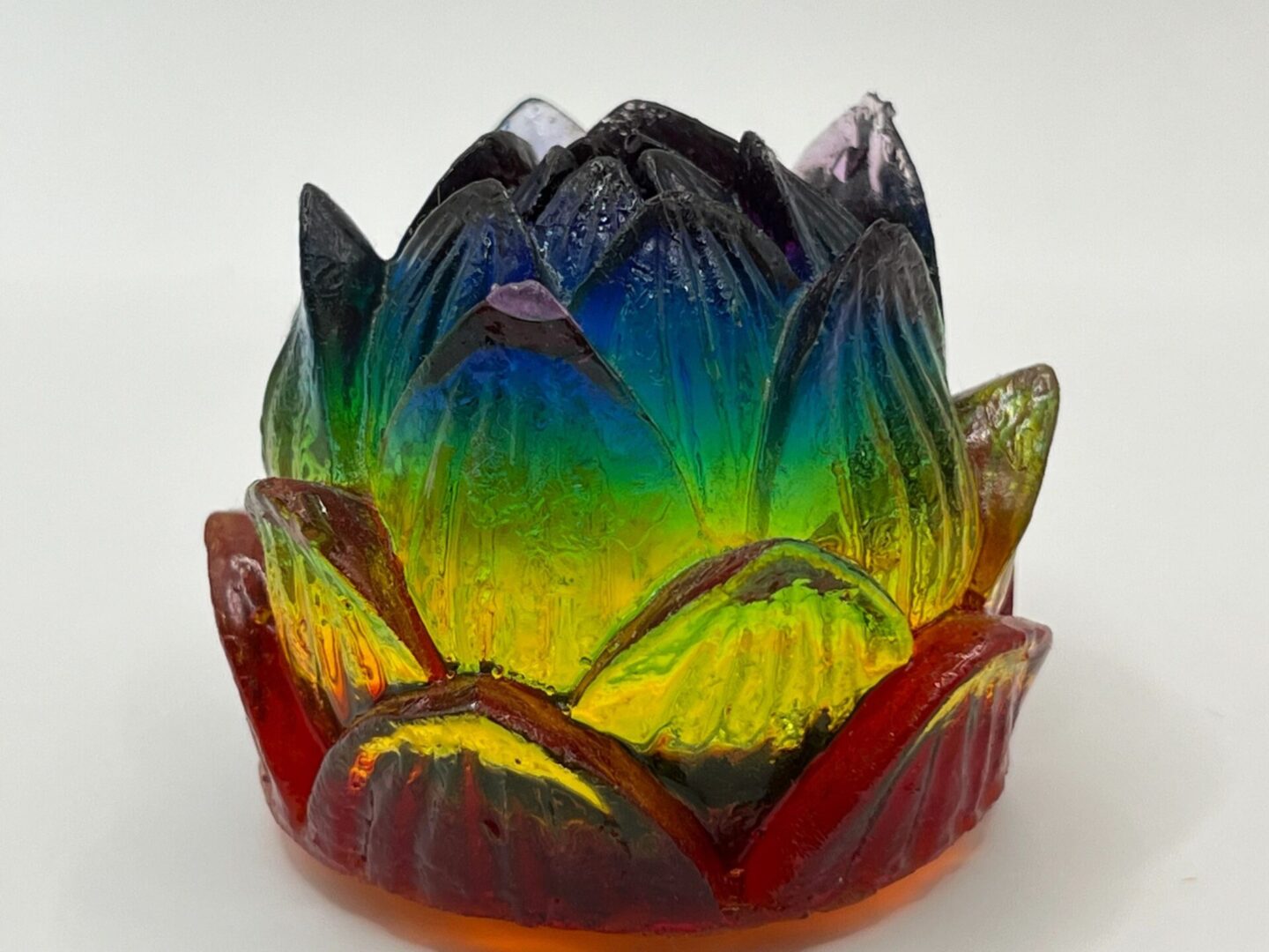 Rainbow glass lotus flower figurine.