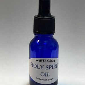 Blue bottle of Holy Spirit oil.