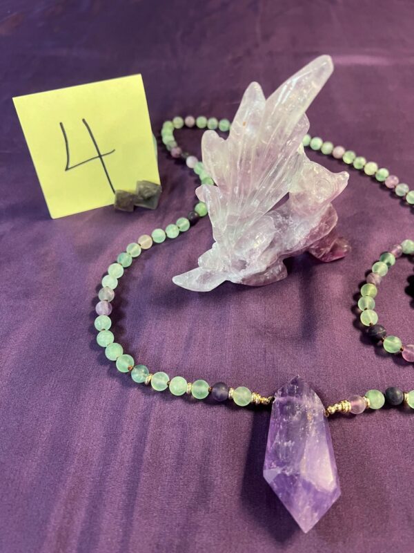 Amethyst pendant and fluorite dragon