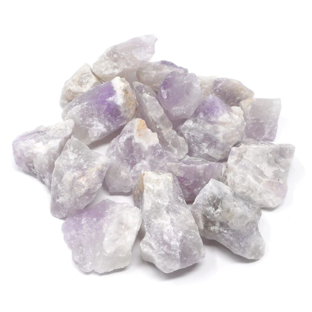 Pile of raw amethyst crystals.