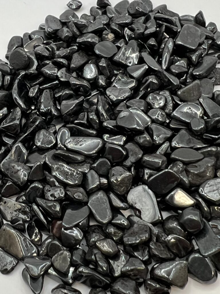 Black hematite tumbled stones.