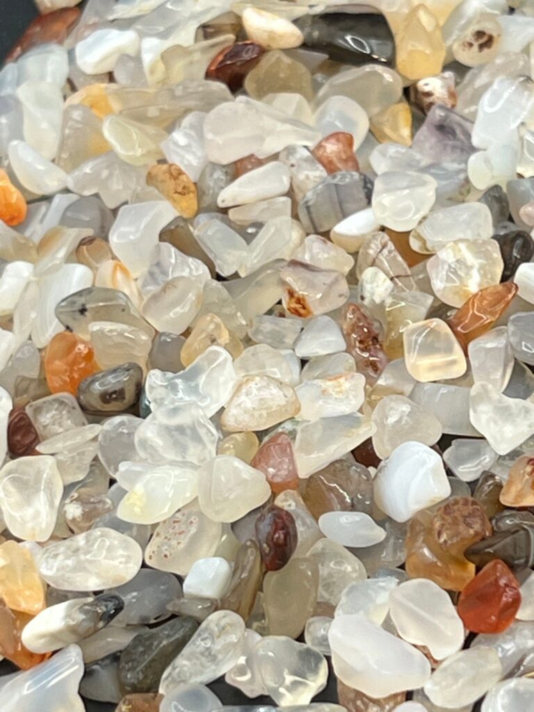 White agate tumbled stones, close-up.