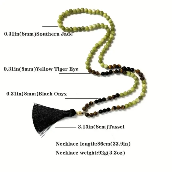 Green jade, tiger eye, onyx beaded necklace.