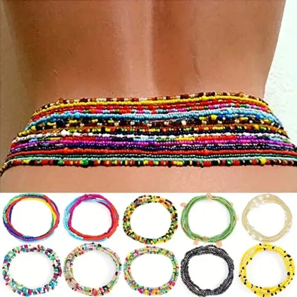 Colorful beaded waist beads on skin