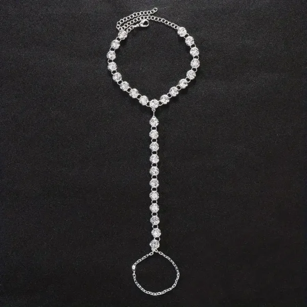 Silver foot chain with rhinestones.