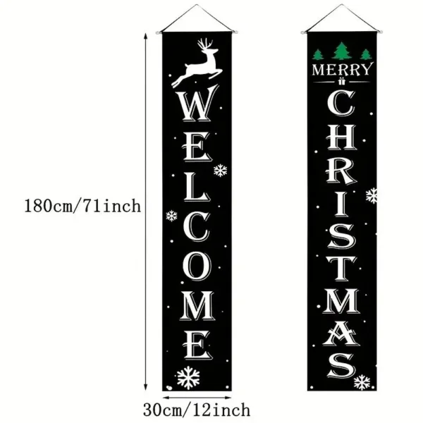 Black Christmas welcome and Merry Christmas banners.