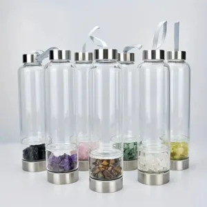 Crystal infused water bottles with stones.