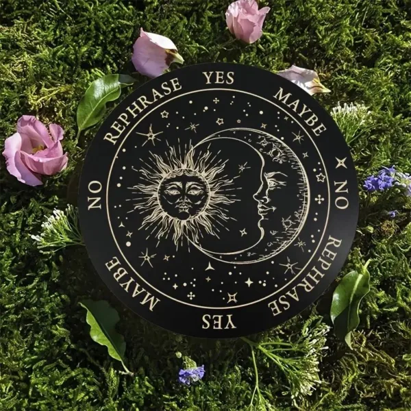 Black and gold sun and moon decision wheel.