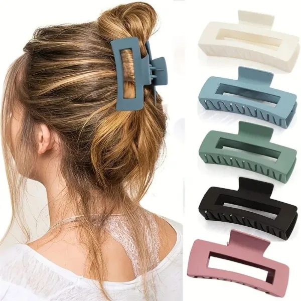 Woman with hair clip in various colors.