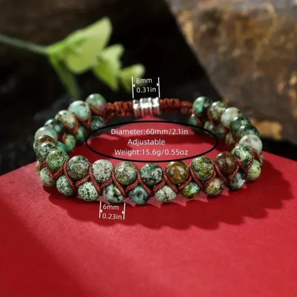 Adjustable green stone beaded bracelet.