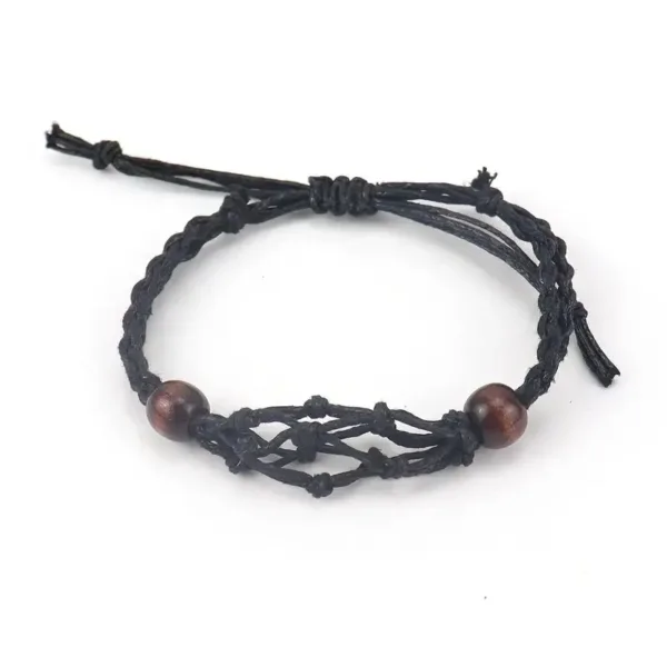 Black string bracelet with wooden beads.