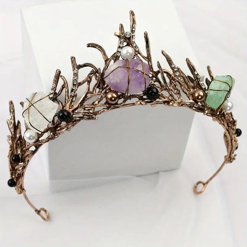 Gemstone and wire crown with pearls.