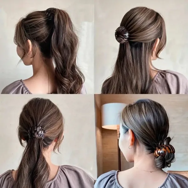 Woman with brown hair wearing hair clips.