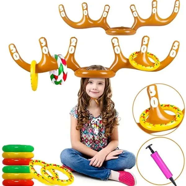 Inflatable reindeer antler ring toss game