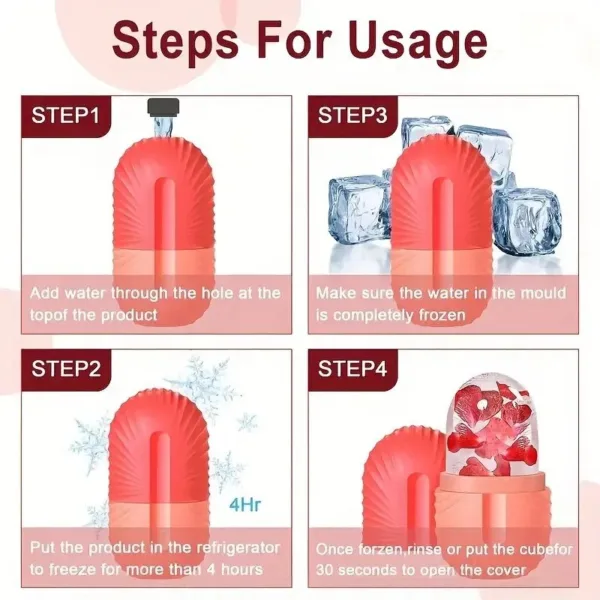 Steps for using a flower ice cube mold.