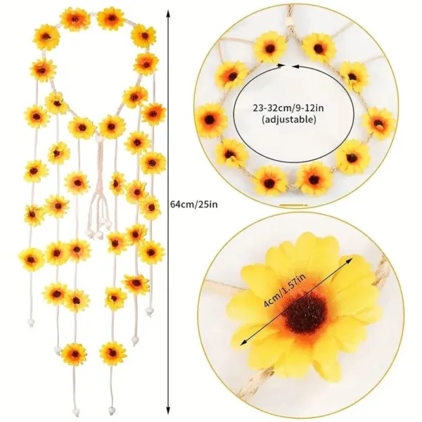 Sunflower garland with adjustable headband.