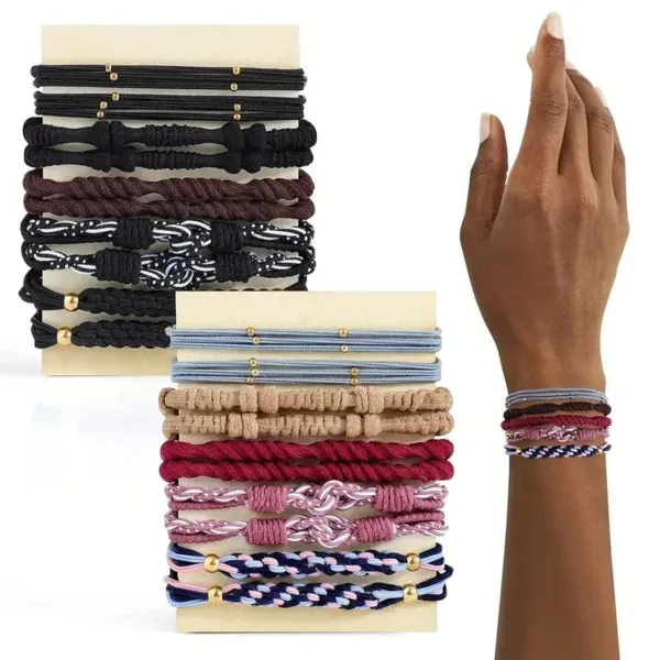 Set of colorful braided hair ties.