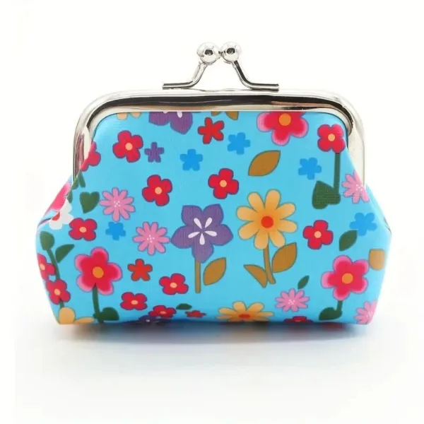 Blue floral coin purse with metal clasp.