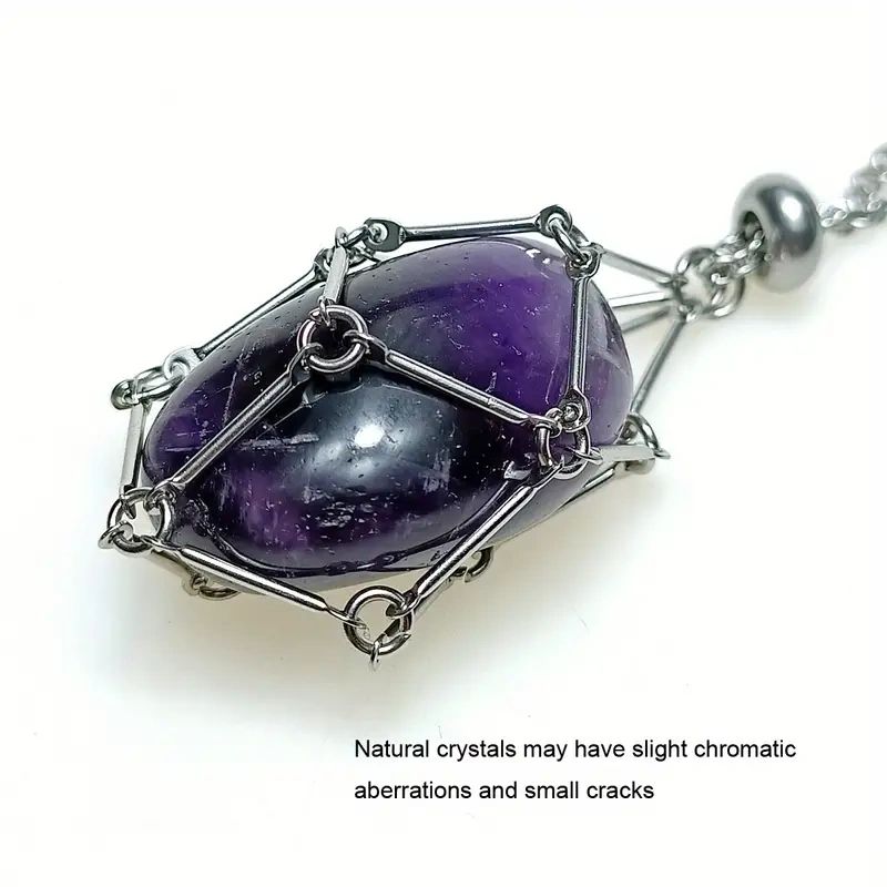 Amethyst crystal caged pendant necklace.