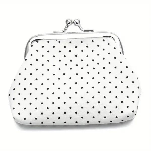 White polka dot coin purse with clasp.