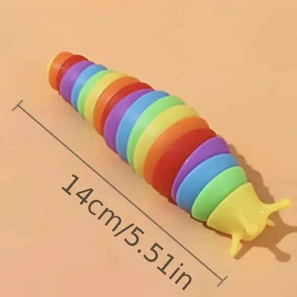 Rainbow stacking toy shaped like a slug.